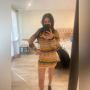 Ronny Kobo Pineapple mini yellow multi color dress XS